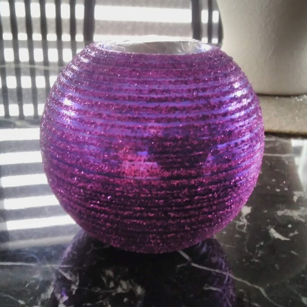 Purple Glass Glitter Ball Tea Light Candle Holder- NEW
